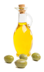 olive oil with olives isolated