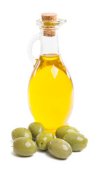 olive oil with olives isolated