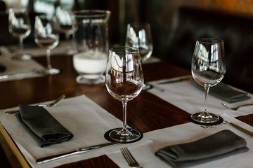 Empty glasses set in restaurant