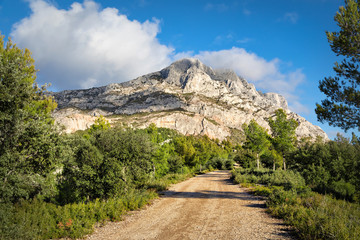 Montagne Sainte-Victoire - a limestone mountain ridge in the south of France close to...