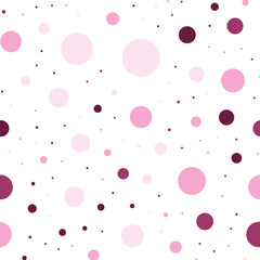 Colorful polka dots seamless pattern on white 22 background. Neat classic colorful polka dots textile pattern. Seamless scattered confetti fall chaotic decor. Abstract vector illustration.