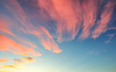 Red sky with blue clouds