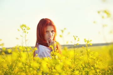 Fototapeta premium redhead woman outdoors