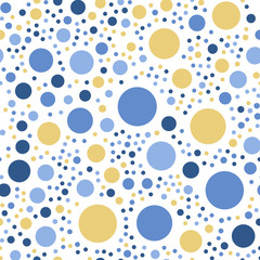 Colorful polka dots seamless pattern on white 24 background. Incredible classic colorful polka dots textile pattern. Seamless scattered confetti fall chaotic decor. Abstract vector illustration.