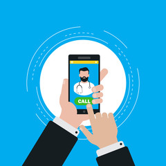 Healthcare mobile app, online and telephone medical help concept, online doctor consultation flat vector illustration design. Design for web banners and apps