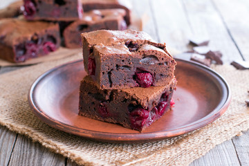 Homemade brownies with cherry
