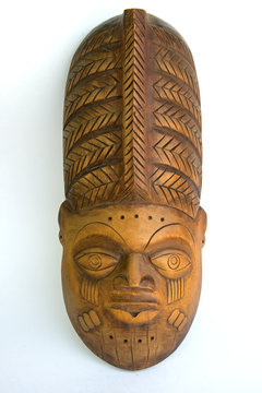 Russia, Perm Krai, village Red Yasyl: wooden sculpture of the artist Nechayev Sergey   "mask" - the African motives