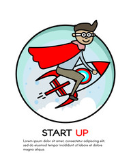 design vector illustration of a businessman sitting on a rocket