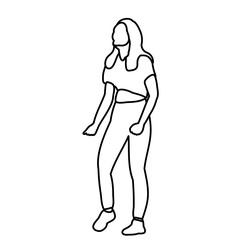 vector, isolated sketch of a girl, a woman dances on a white background