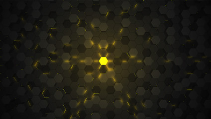 Yellow 3D hexagon tech background, vector illustration