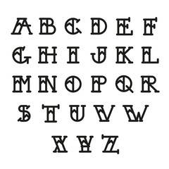 Old school tattoo alphabet. Vector. Letters Tattoo Traditional Callygraphy Font