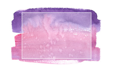 Purple to pink gradient backdrop painted in watercolor with white semi-transparent rectangular template 