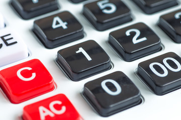 Close up button calculator , calculator on table