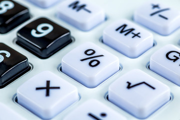 Close up button calculator , calculator on table