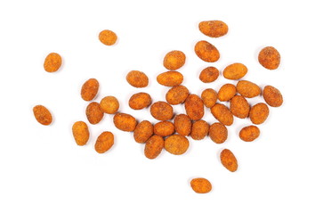 Spicy hot peanuts pile isolated on white background, top view