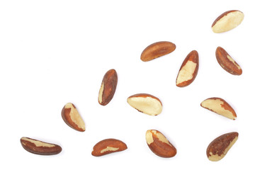 Brazil nuts isolated on white background closeup with copy space for your text. Top view. Flat lay