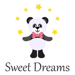 cartoon panda with tie and stars with text