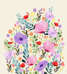 Greeting card flowers. Floral illustration with field flowers in vintage style. Spring, summer