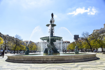 Fototapeta premium Baroque style fountain in Rossio Square Lisbon