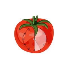 Pomodoro Time Management Icon, Clock-Tomato VECTOR Illustration, Icon Background.