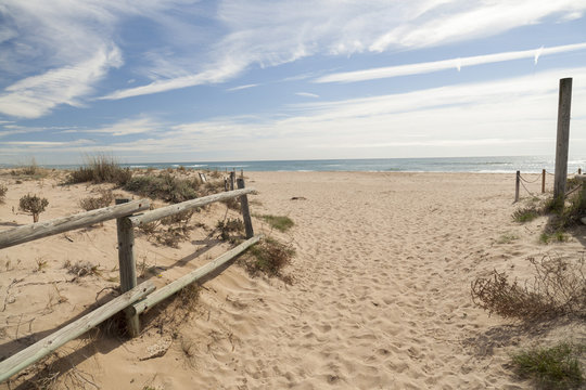 Mediterranean beach in Torredembarra,Costa Dorada,Catalonia,Spain.