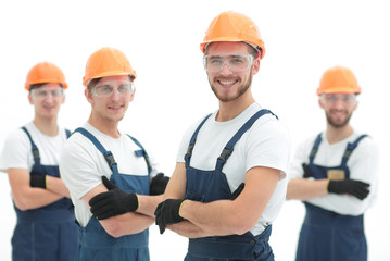 foreman and construction team isolated on white