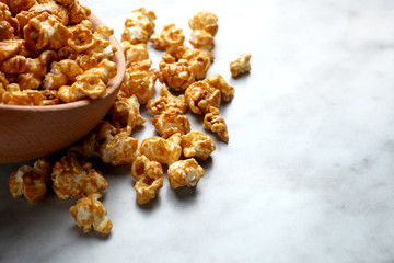 Caramel popcorn, copy space.