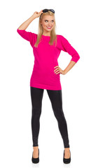 Fototapeta premium Beautiful Woman Is Standing, Looking Away And Smiling