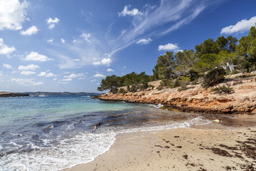 Mediterranean beach, Cala Gracioneta, town of Sant Antoni, Ibiza island,Spain.