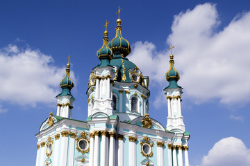 Fototapeta na wymiar St. Andrew's church, Kiev, Ukraine. Historical building in baroque style.