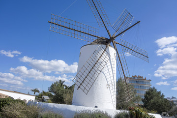 Ancient mill, cultural space Sa Punta des Moli, town of Sant Antoni, Ibiza island,Spain.