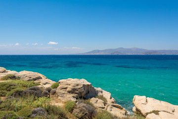 Rocks on beautiful Agia Anna beach. Naxos island, Greece