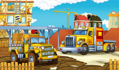 cartoon scene with cargo truck on the construction site - illustration for children 