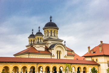 Fototapeta na wymiar Domes of the orthodox cathedral in the citadel of Alba Iulia, Romania