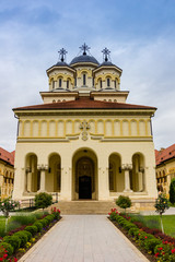 Fototapeta na wymiar Front of the orthodox cathedral in the citadel of Alba Iulia, Romania