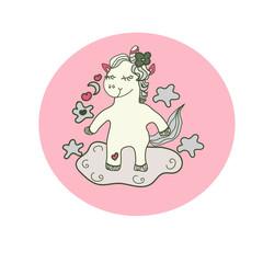 Cute unicorn greeting card. Magical unicorn vector poster.