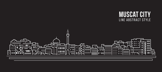 Cityscape Building Line art Vector Illustration design - Muscat city - obrazy, fototapety, plakaty