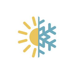 Hot and cold vector illustration. Sun and snowflake icon isolated on white