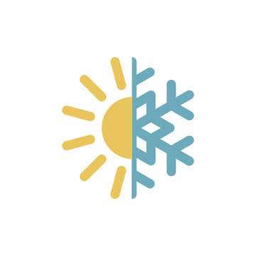 Hot and cold vector illustration. Sun and snowflake icon isolated on white
