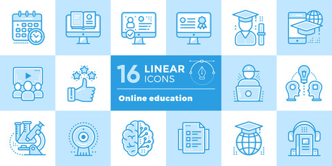 Online education and e-learning vector icons set. Suitable for banner, mobile application, website.