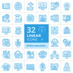 Online education and e-learning vector icons set. Suitable for print, presentation, website.