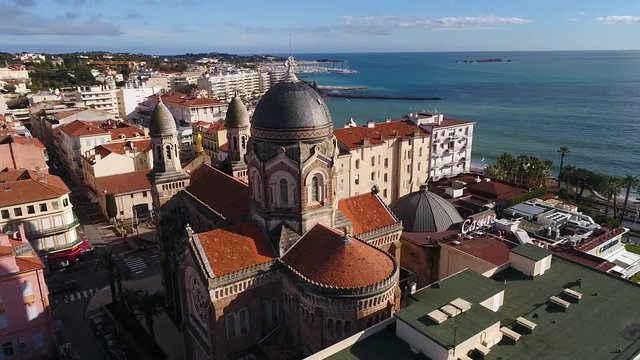France, Var, Aerial view of Saint Raphael, Harbor and Notre Dame de la Victoire church, HD (1920X1080)