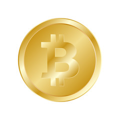 Bitcoin. Crypto currency golden bit coin. Cryptocurrency emblem. Web and Internet money icon. Vector illustration.