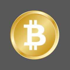 Bitcoin. Crypto currency golden bit coin. Cryptocurrency emblem. Web and Internet money icon. Vector illustration.