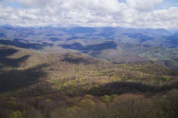 Aerial view of spring mountains