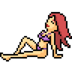 Obraz premium vector pixel art beach girl