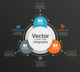 Abstract vector infographics number options template on black background. Can be used for workflow layout, diagram, business step options, banner, web design. eps 10