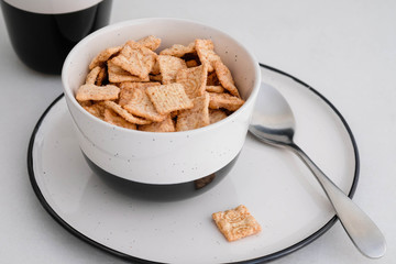 Healthy breakfast, cereal with milk.