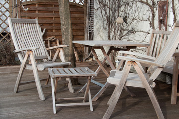 wooden garden furniture with table and chair