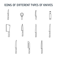 Set of linear icons icons of kitchen knives.